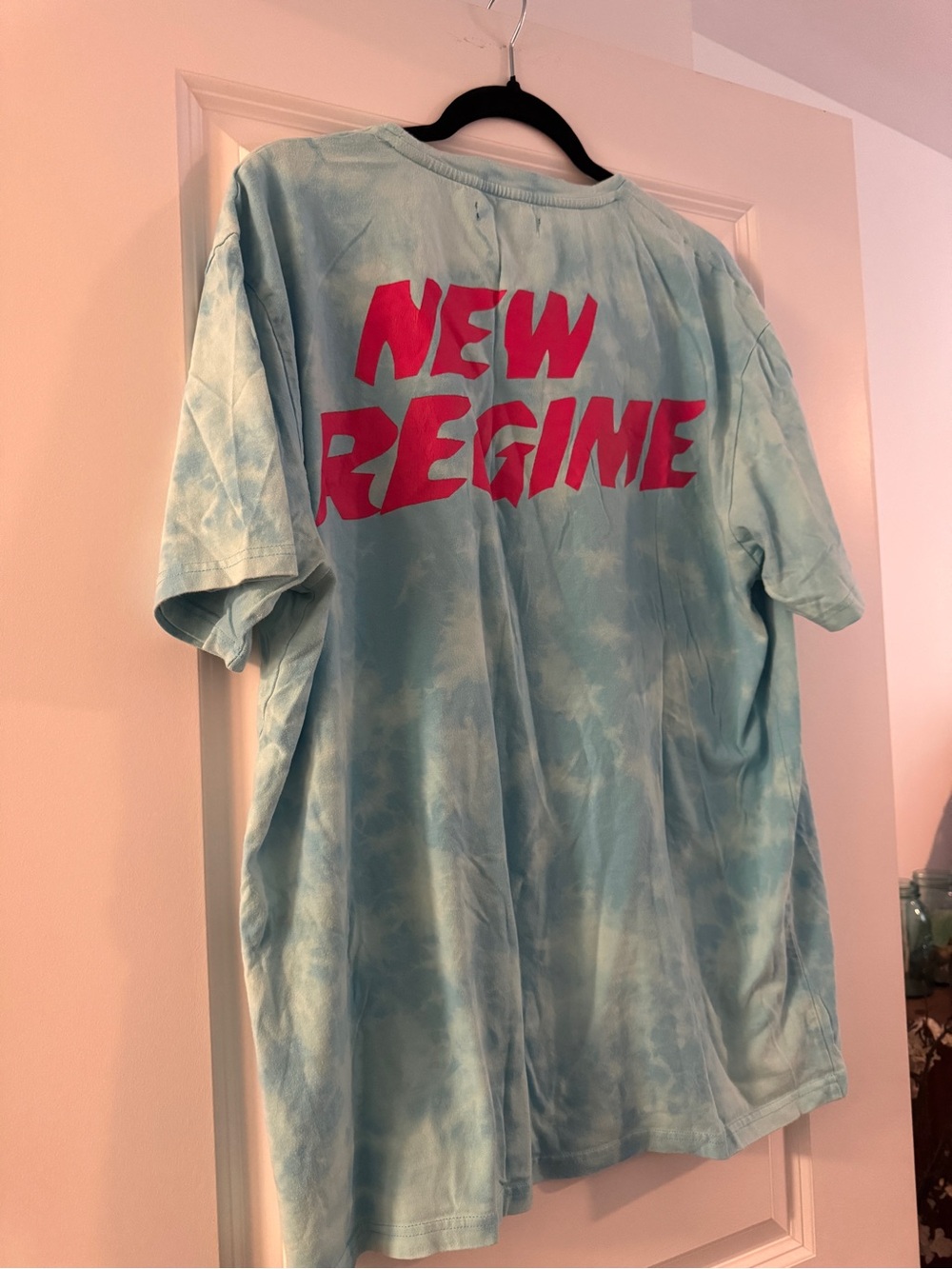 Men's Tie-Dye Short Sleeve Tee - Light Blue with Pink Logo
